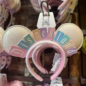 Disney Pastel Glitter Minnie Ear Headband with 'Disneyland' Lettering